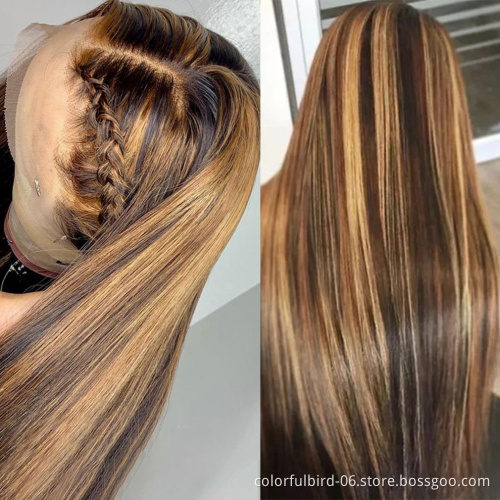 Highlight straight lace frontal wig 13x4 6x6 closureWig Humain Hair Ombre 4 27 Highlight Wig Peruvian Bob Wig